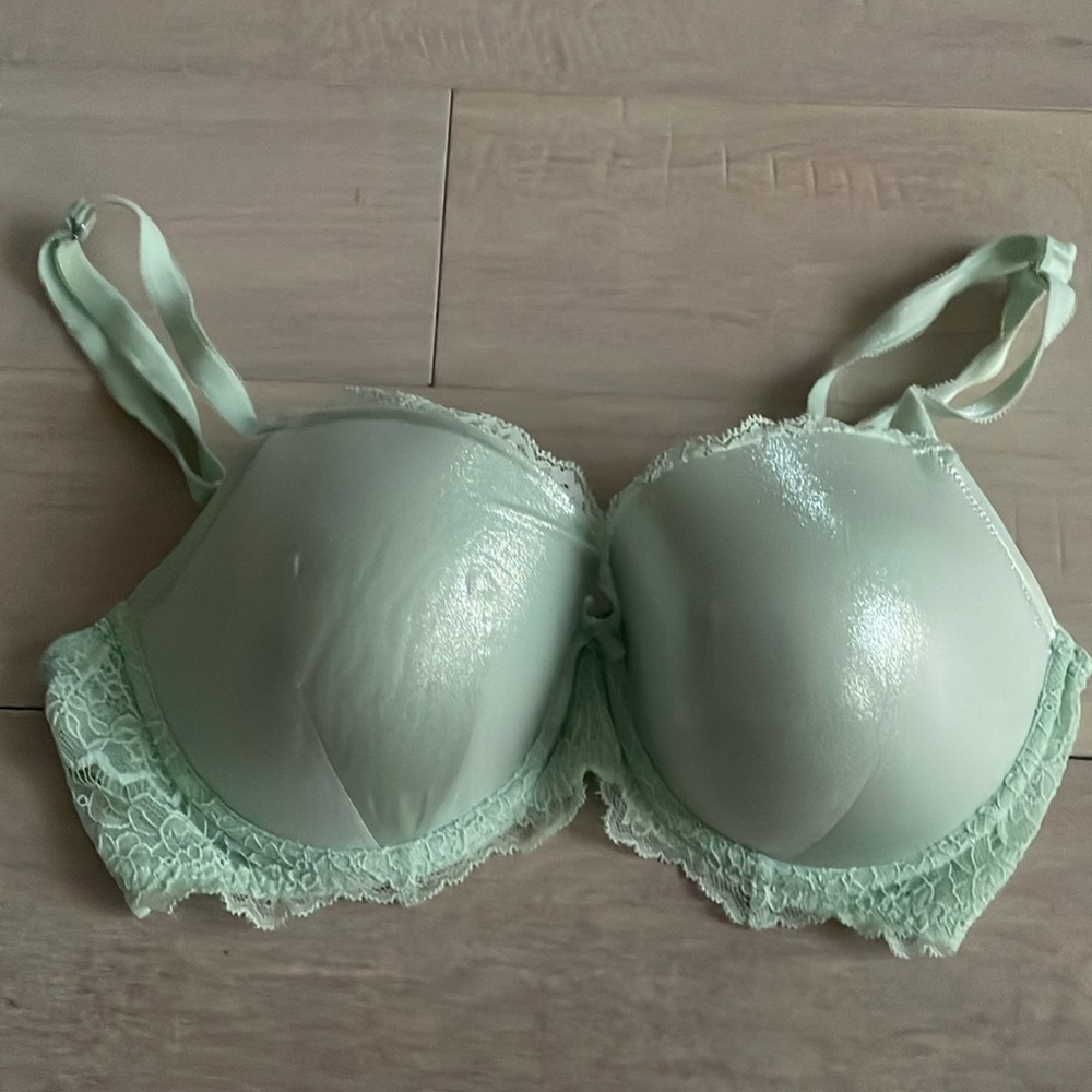 Victoria Secrets lined Demi bra Dream Angels 34DD shiny mint green